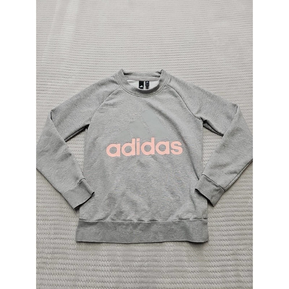 Adidas Sweatshirt Womens Small Gray Pull Over Crew Neck Logo Print